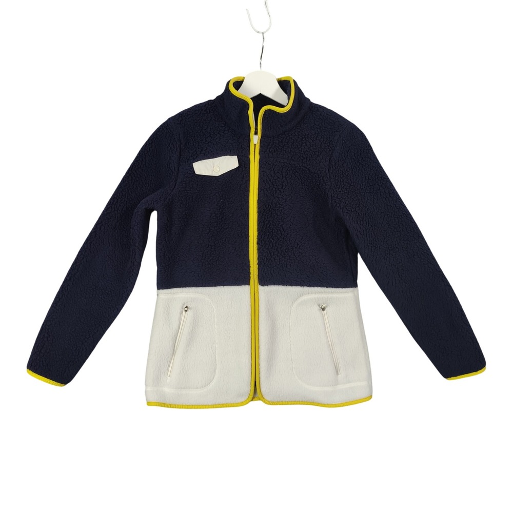 Talbots Fleece Jacket Navy White Yellow Zip Up Womens 0P Petite Coat Nautical
